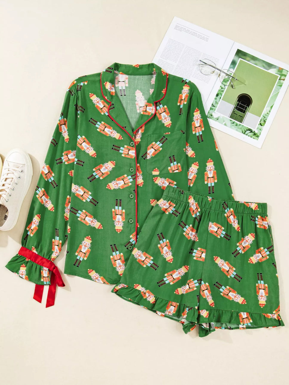 Christmas Nutcracker Button Up Top and Shorts Lounge Set