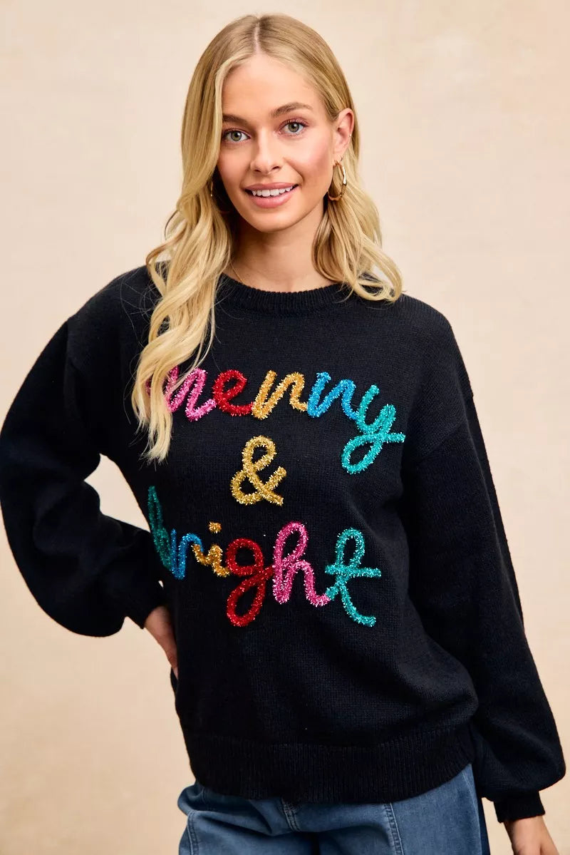 BiBi Tinsel Lettering Christmas Sweater