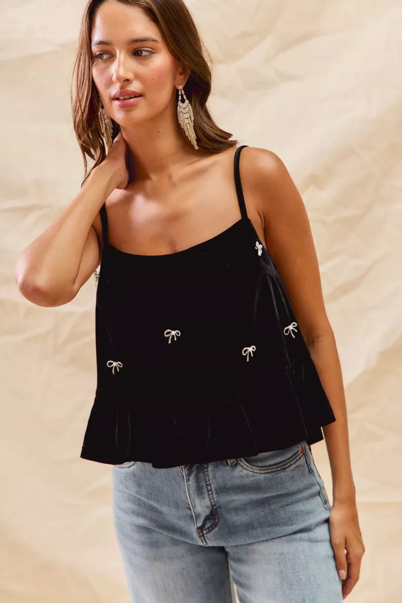 SO ME Holiday Velvet Ribbon Rhinestone Christmas Top