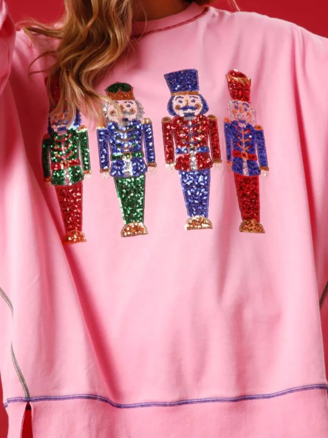 Christmas Nutcracker Sequin Round Neck Sweatshirt