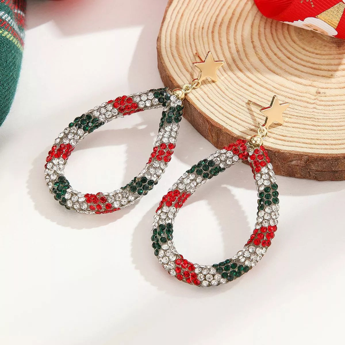 Christmas Rhinestone Teardrop Earrings