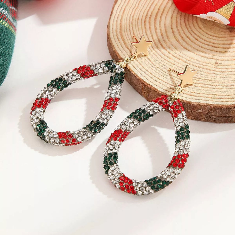 Christmas Rhinestone Teardrop Earrings