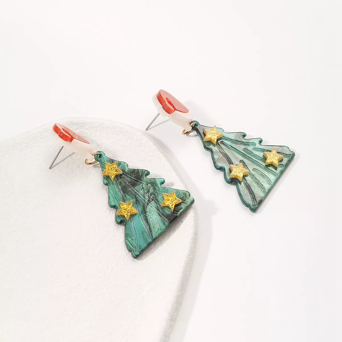 Acrylic Resin Christmas Tree Drop Earrings