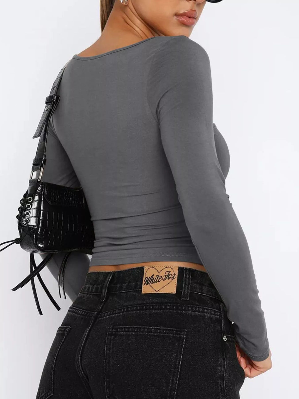 Long Sleeve Sweetheart Neck Crop T-Shirt