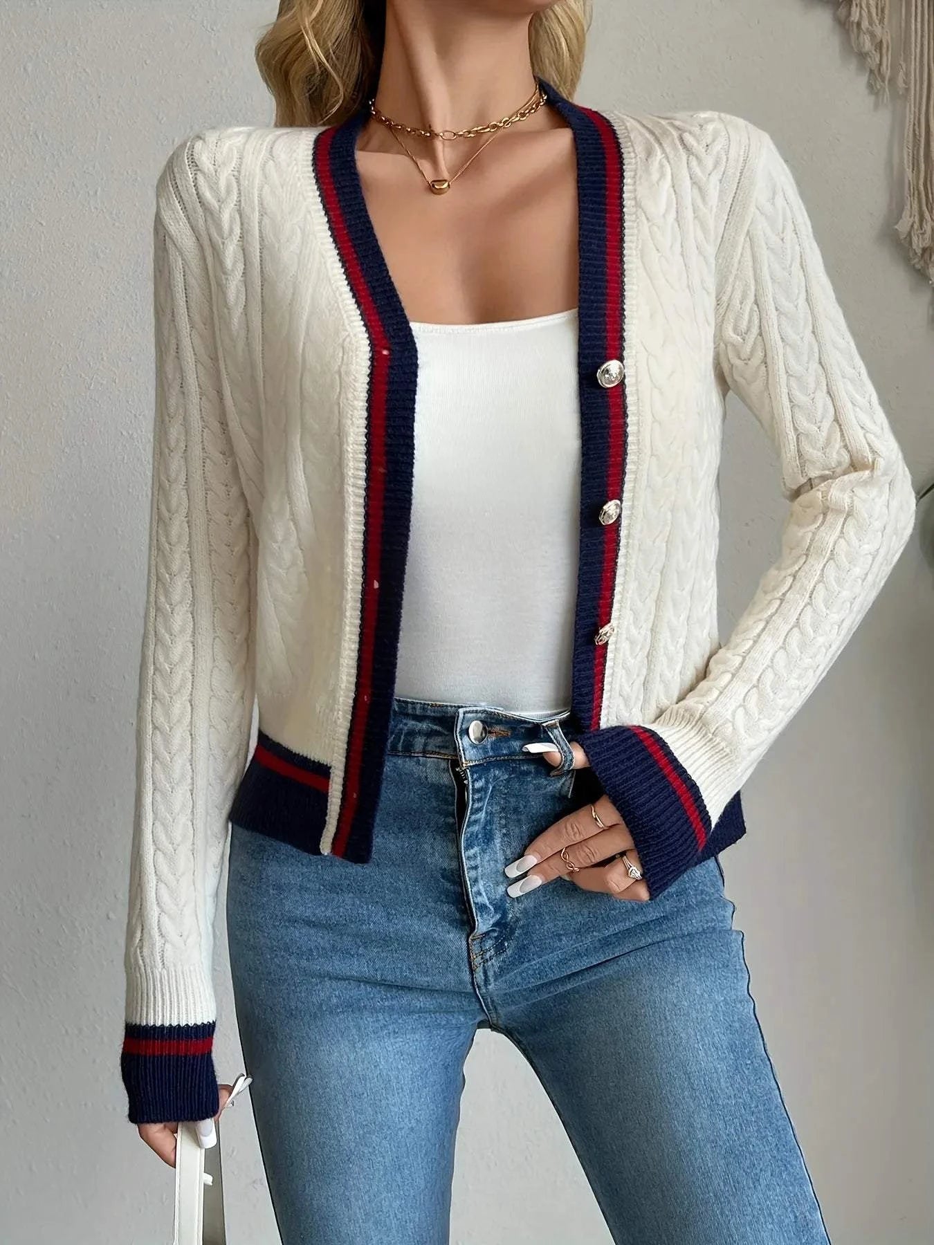 Cable Knit Button-Front Cardigan