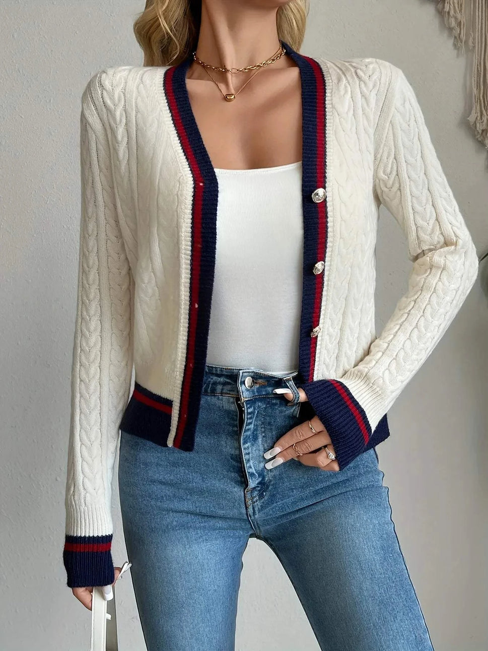Cable Knit Button-Front Cardigan