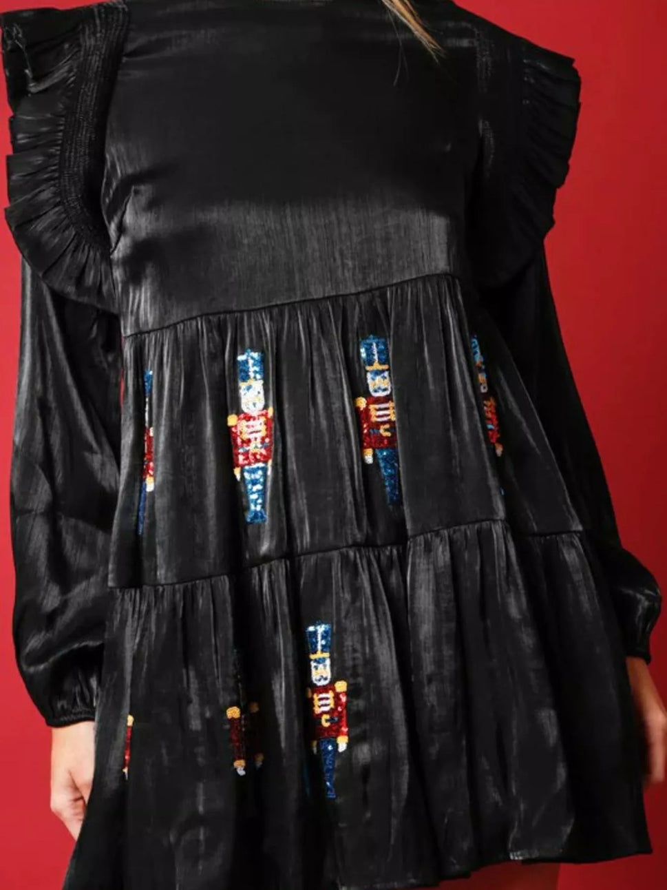 Christmas Ruffled Nutcracker Long Sleeve Dress