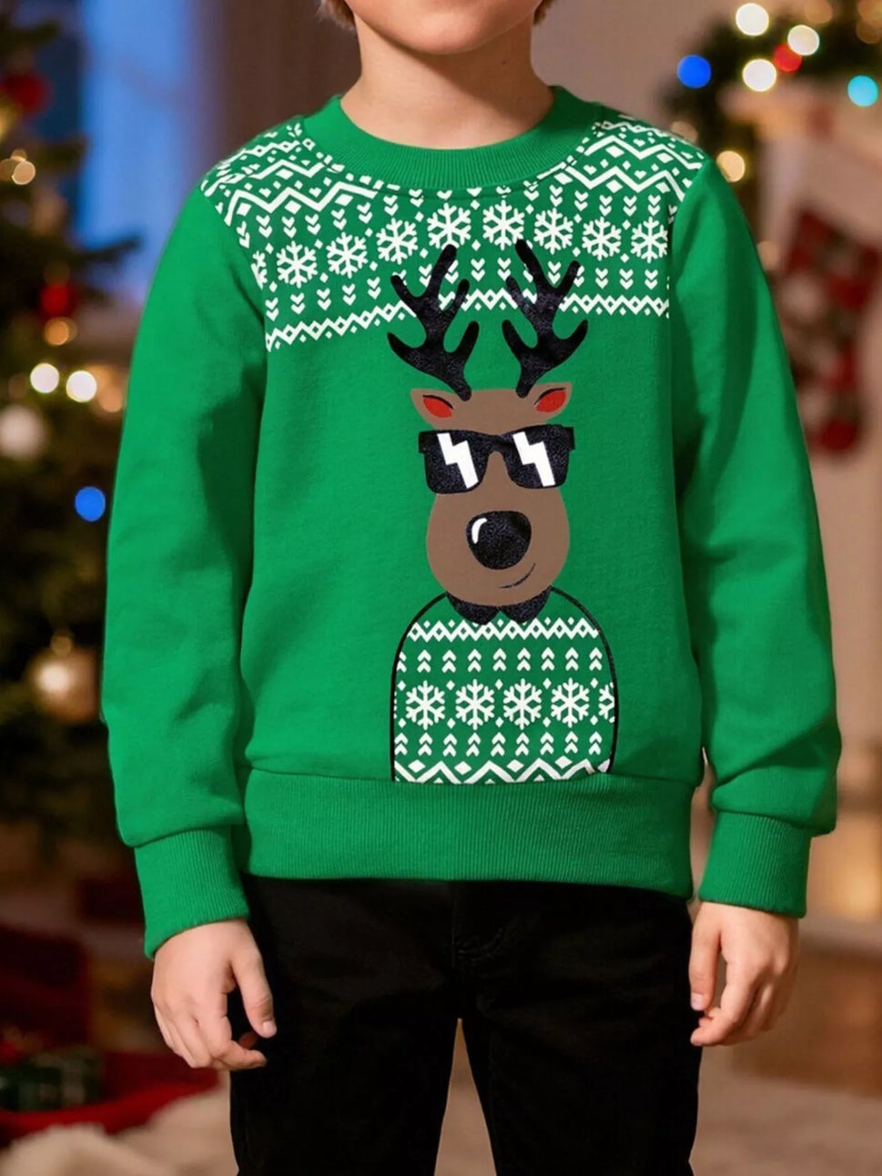 Children's Christmas Reindeer Graphic Crewneck Sweatshirt