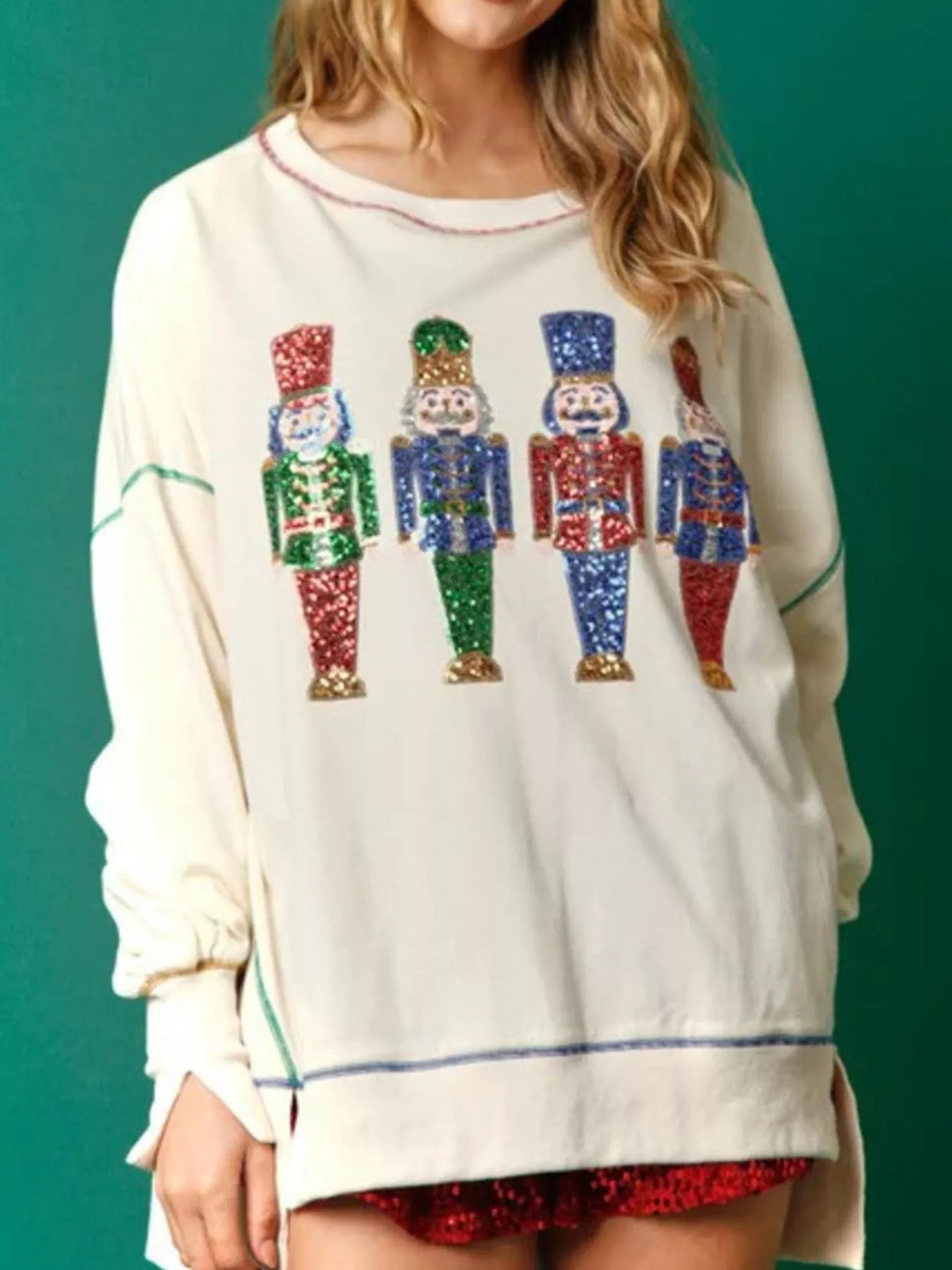 Christmas Nutcracker Sequin Round Neck Sweatshirt
