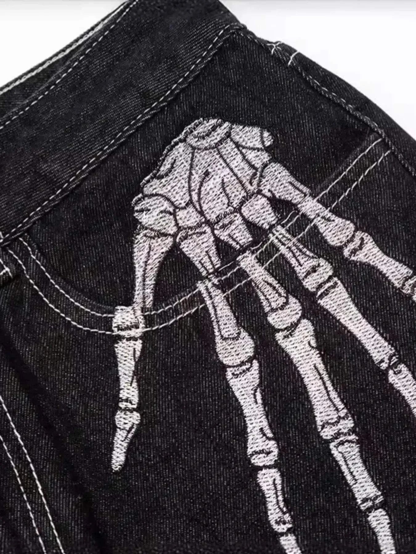Men's Skeleton Embroidered Straight Leg Jeans