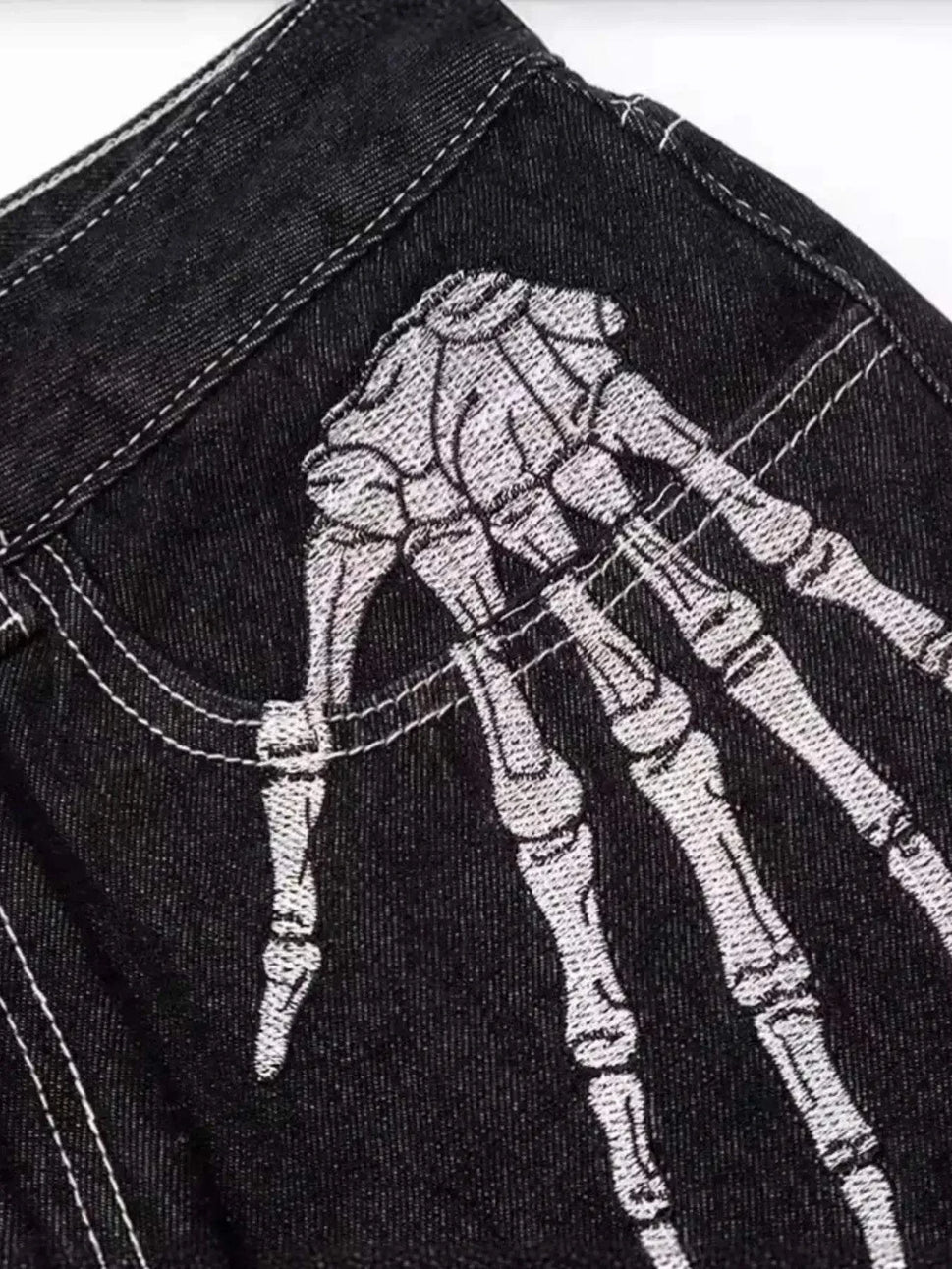 Men's Skeleton Embroidered Straight Leg Jeans