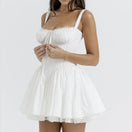 Switch Women&#39;S Summer Sweet White Dress, Sexy, Lace-Up, Sleeveless, Slash Neck, Mini Spaghetti Strap Dresses, F00068 3 image