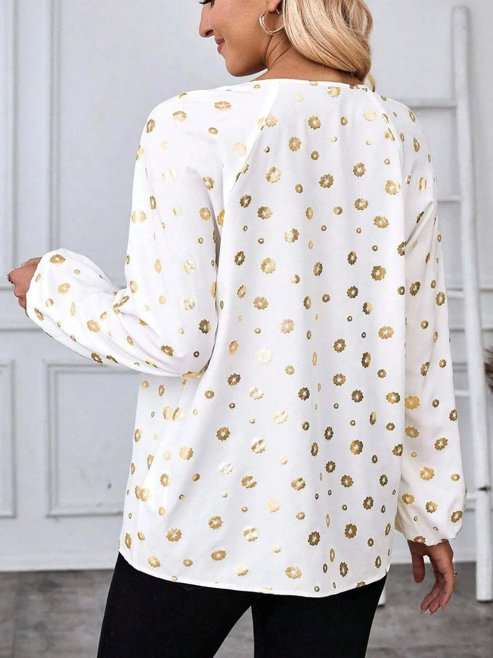 Printed Tie Neck Long Sleeve Blouse