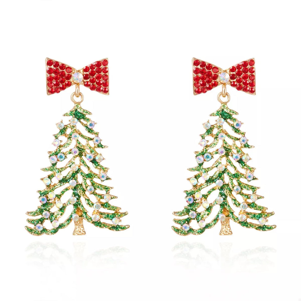 Christmas Tree Bow Drop Earrings