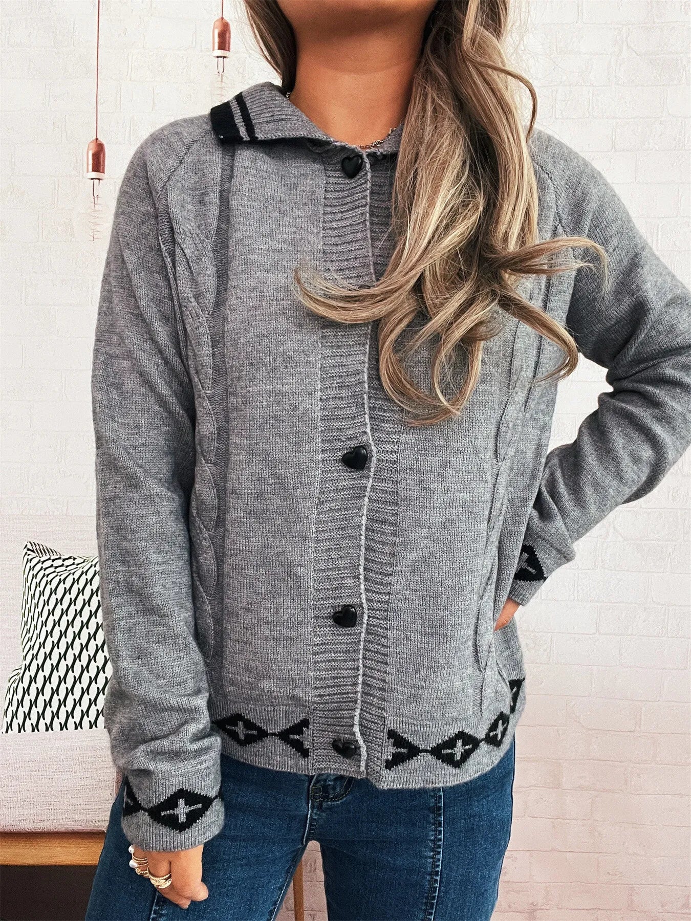 Heart Button Long Sleeve Cardigan