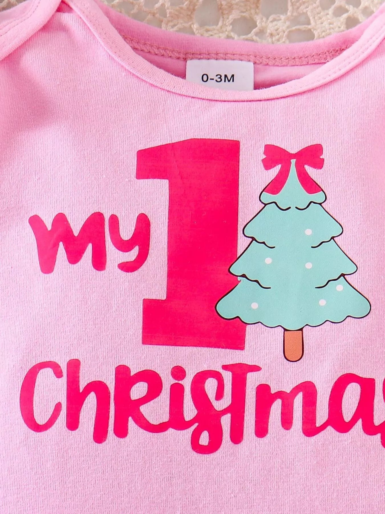 Children's Christmas Ruffled Long Sleeve Top and Skirt Set with Headband