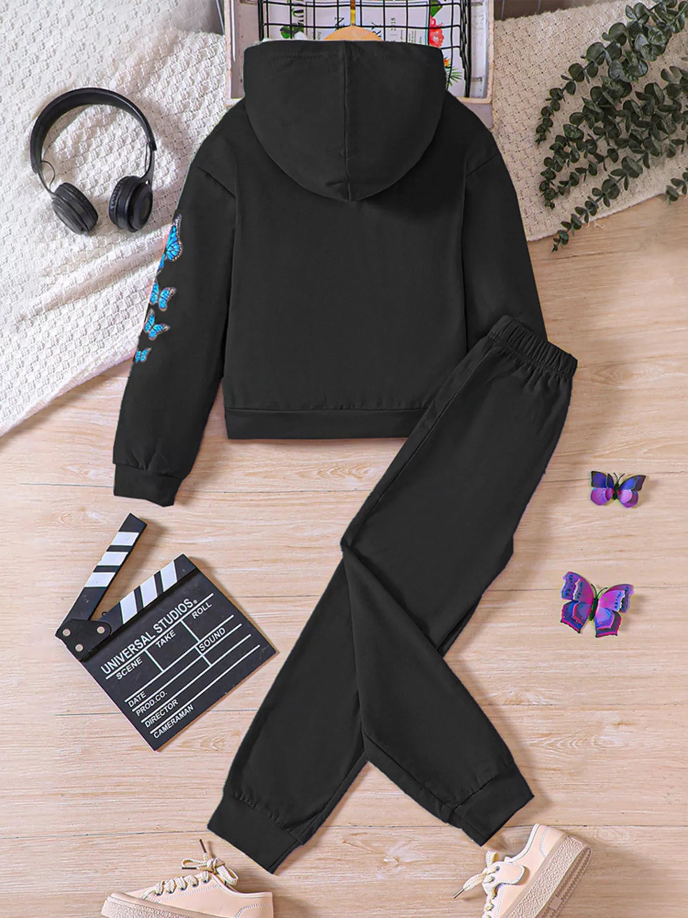 Childrens's Butterfly Print Hoodie & Pants Set
