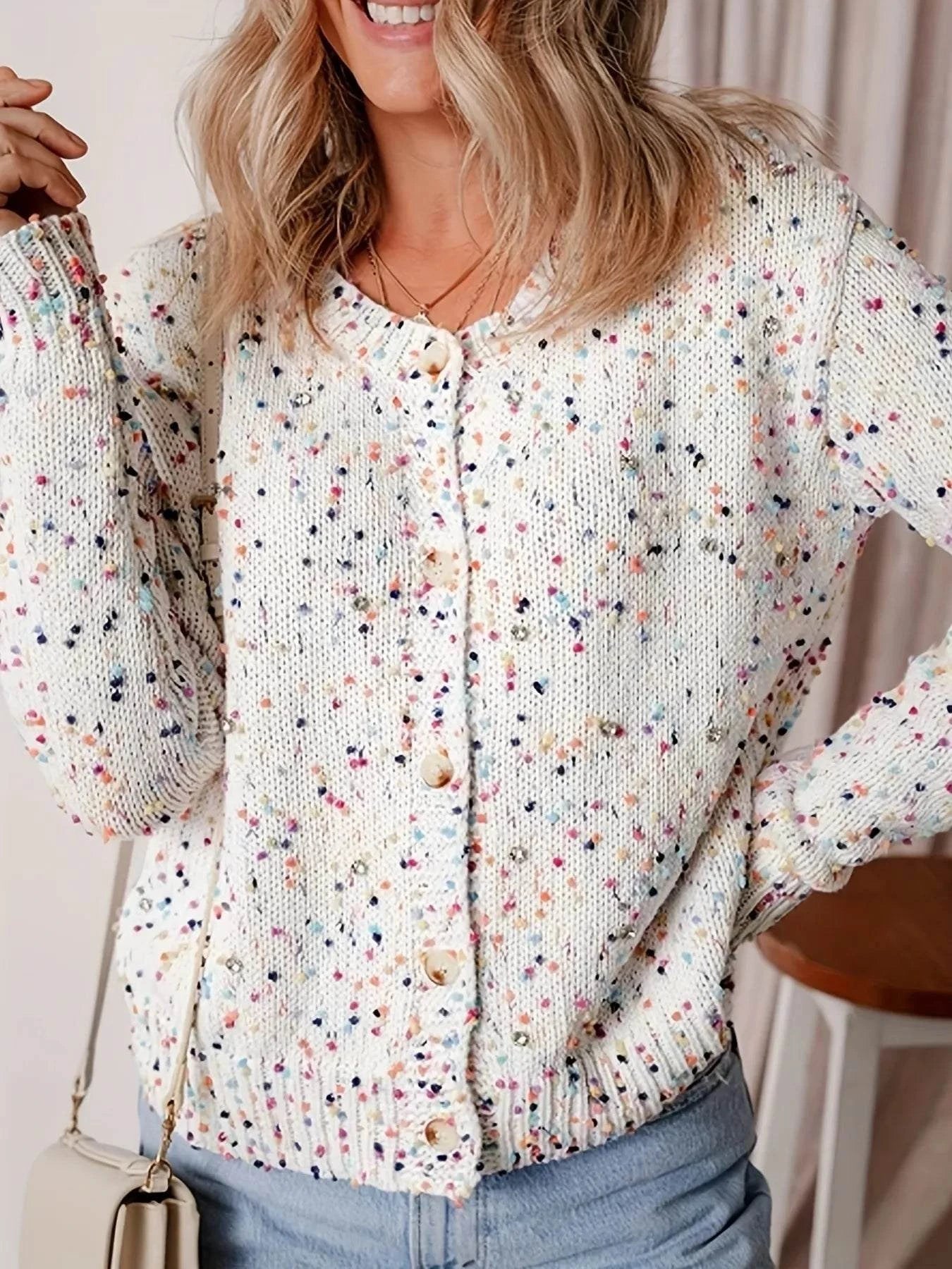 Colorful Button Up Long Sleeve Cardigan