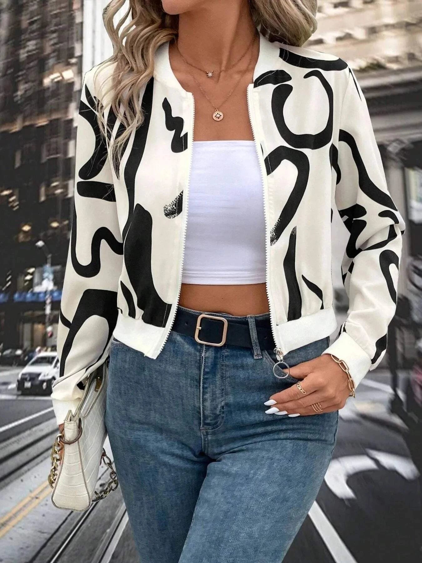 Number Print Zip Up Jacket