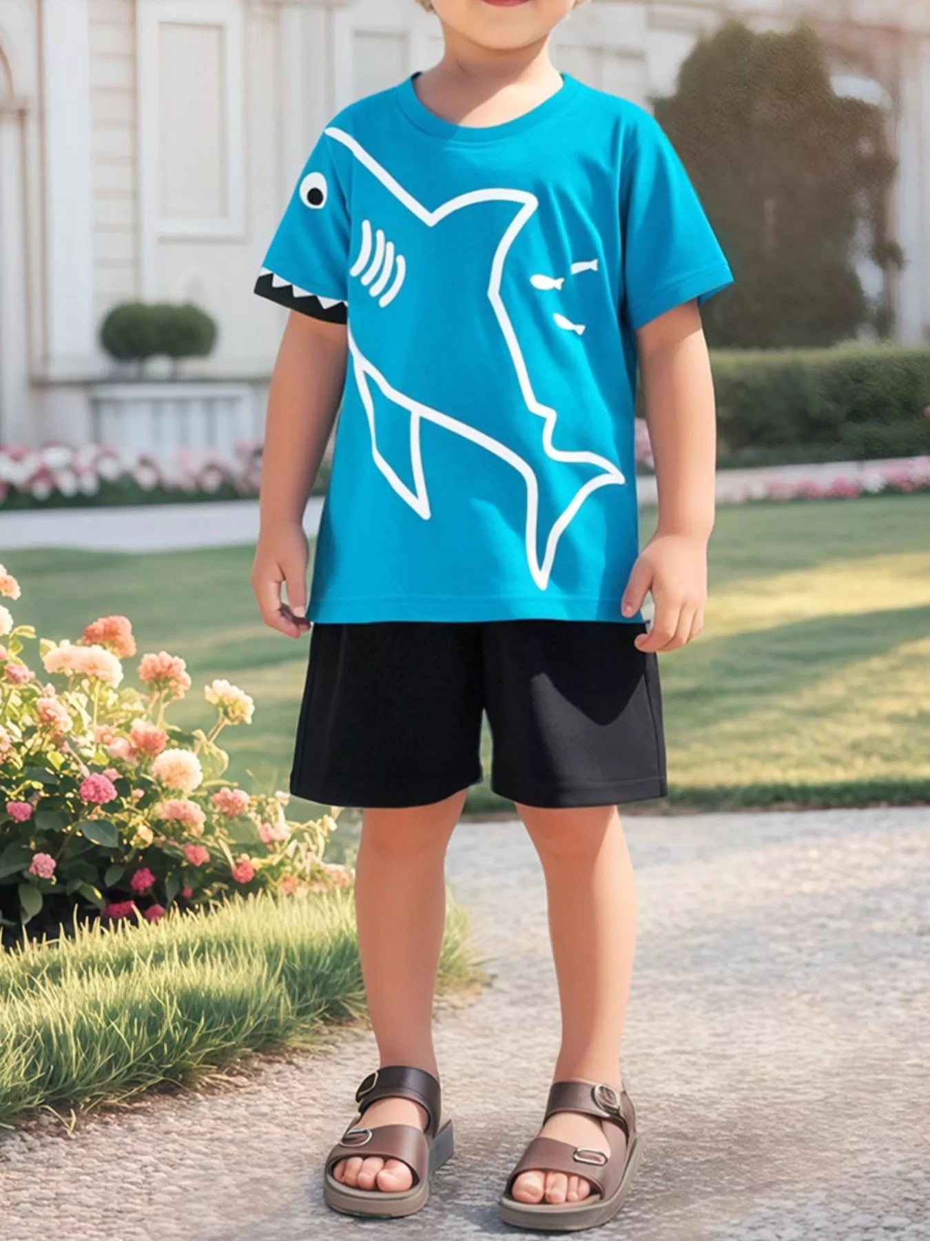 Children's Shark Graphic Tee & Shorts Set