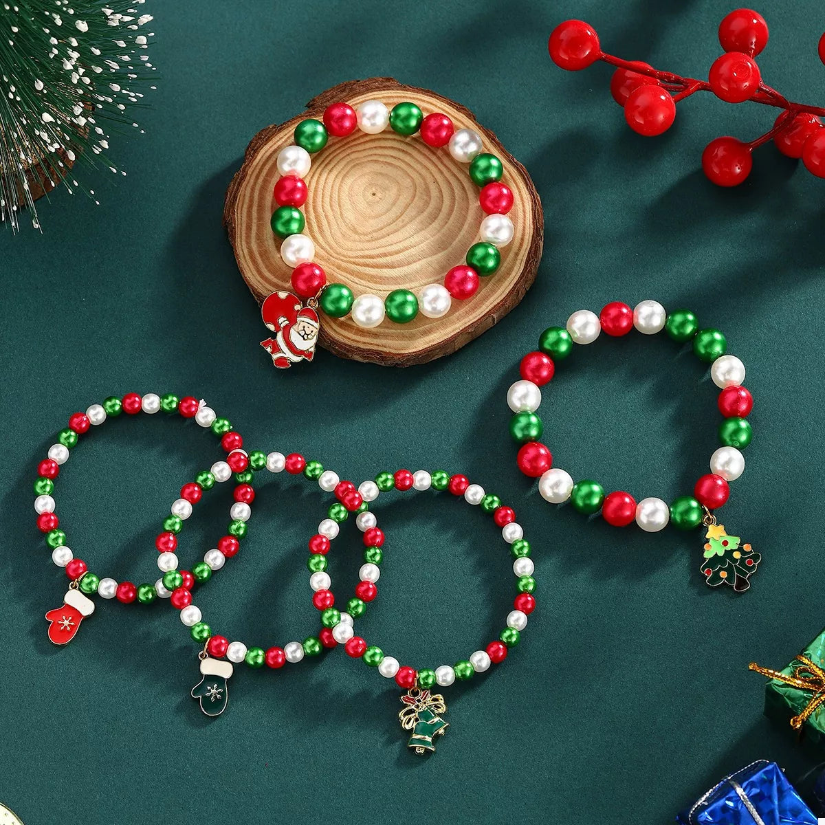 5 Piece Christmas Synthetic Pearl Bracelet