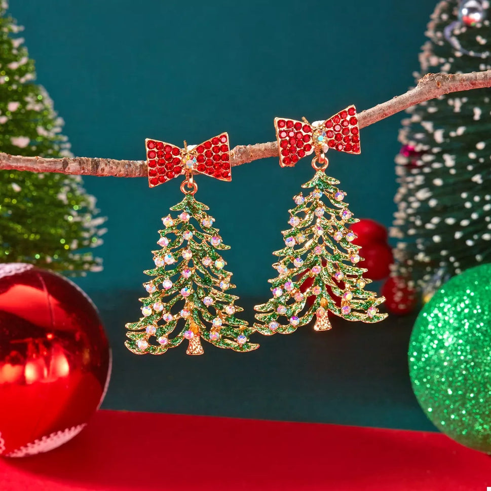 Christmas Tree Bow Drop Earrings