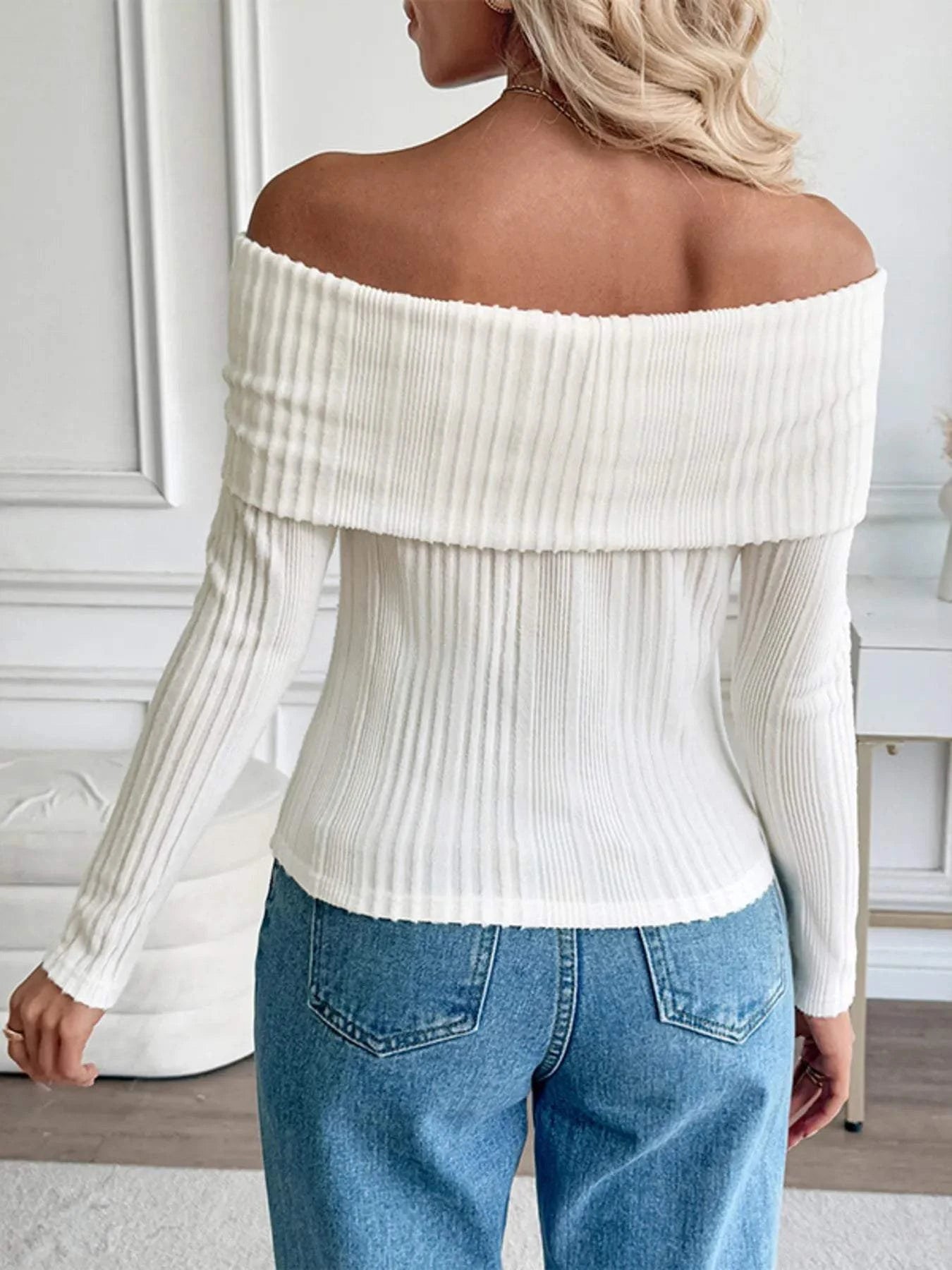 Off-Shoulder Ribbed Knit Top
