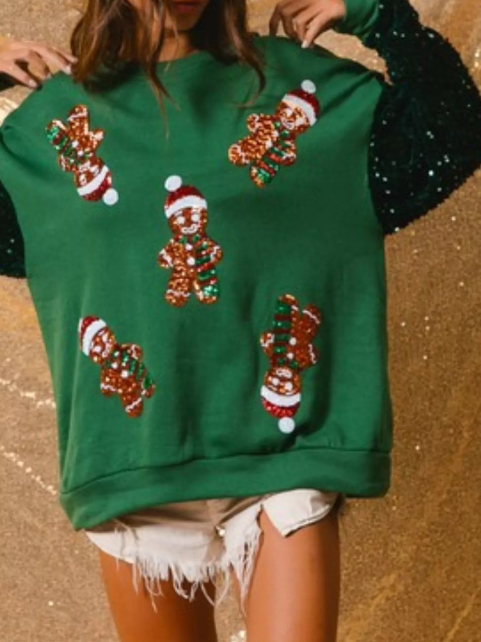 Christmas Theme Sequin Long Sleeve Sweatshirt