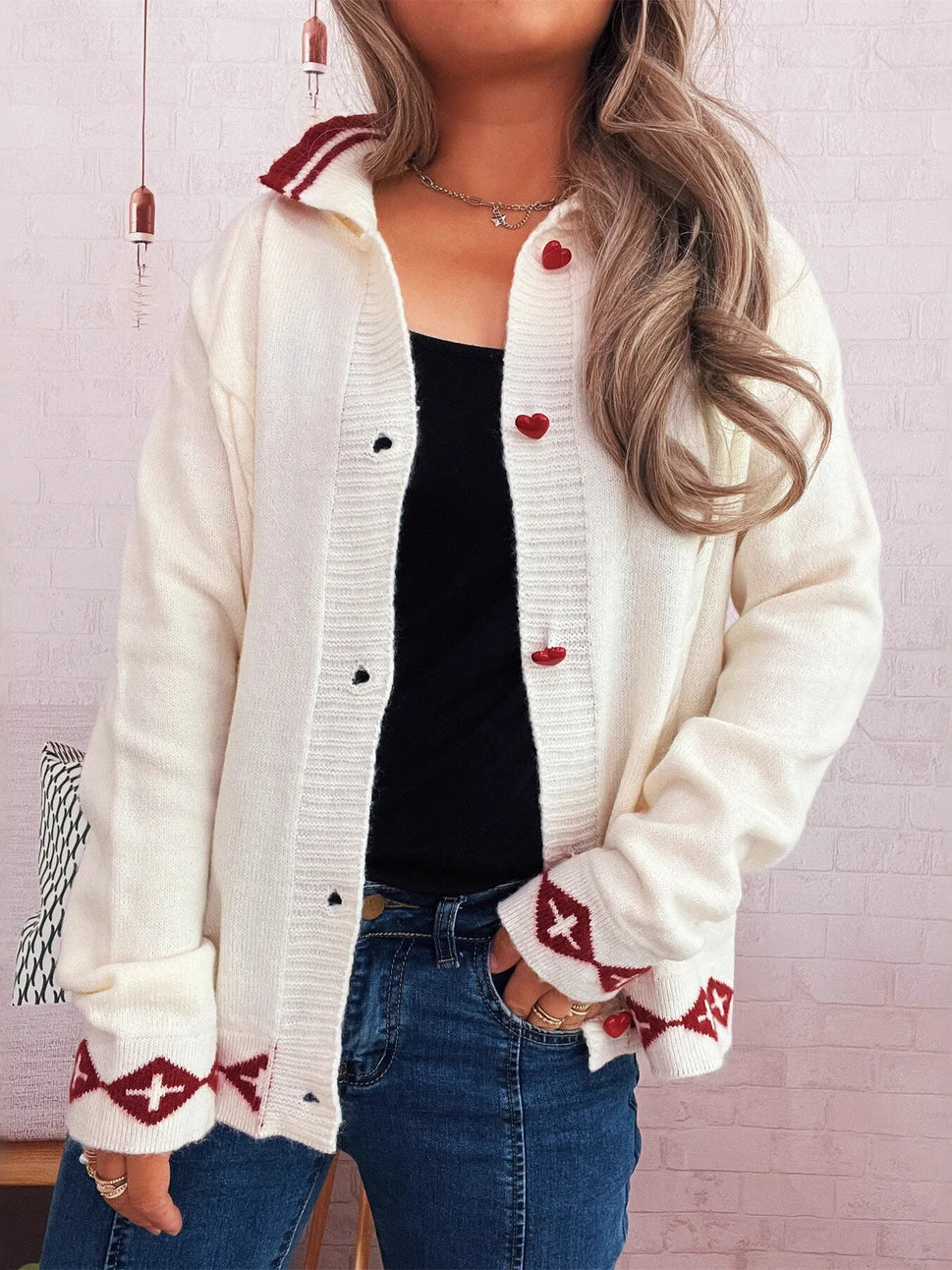 Heart Button Long Sleeve Cardigan