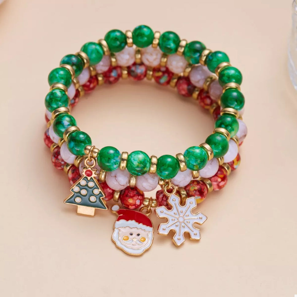 3 Piece Christmas Charm Beaded Bracelet