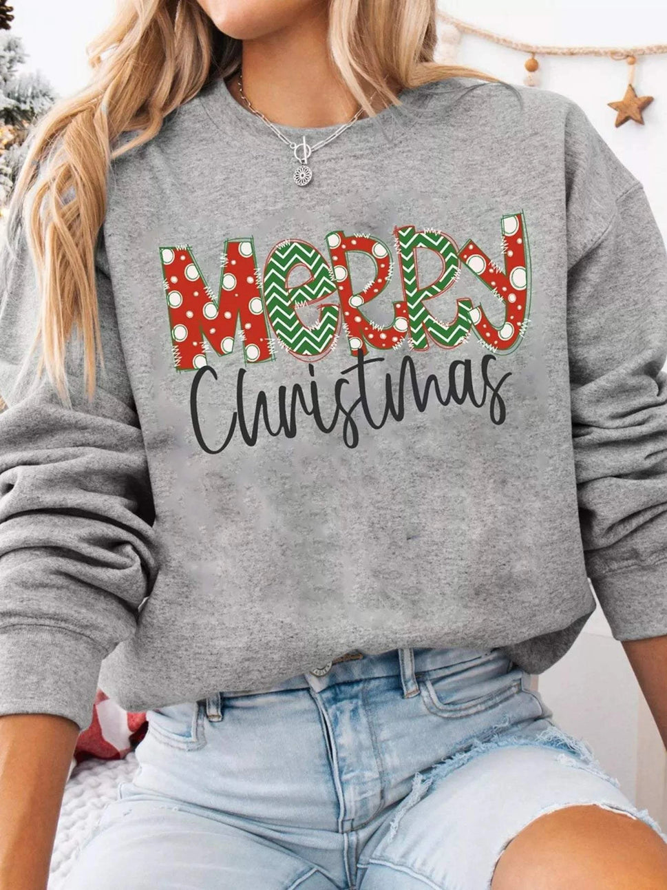 Merry Christmas Festive Letter Print Drop Shoulder Sweatshirt