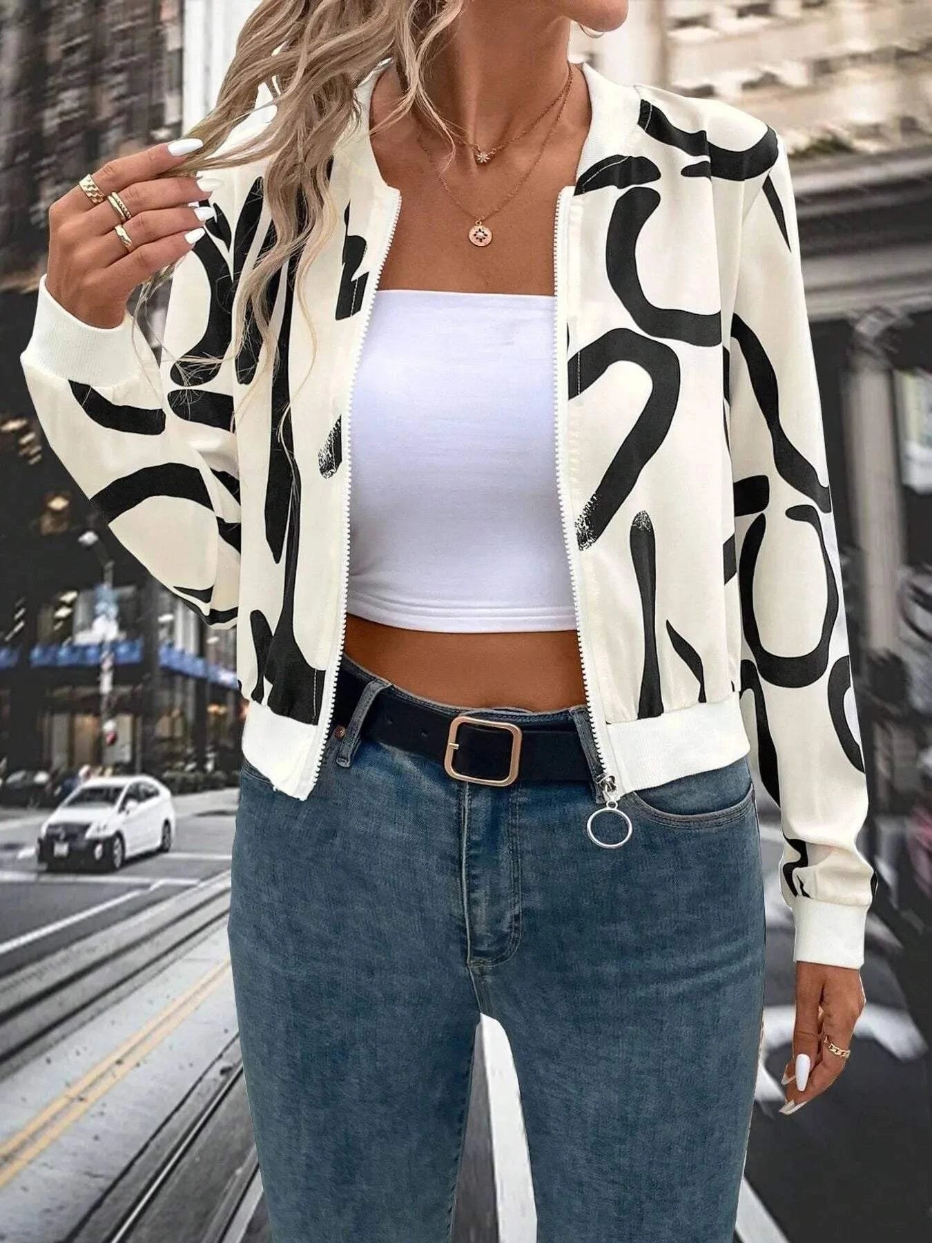 Number Print Zip Up Jacket