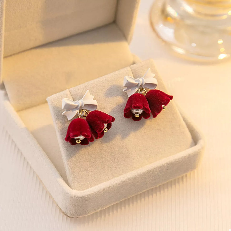 Velvet Bell Earrings with Bow