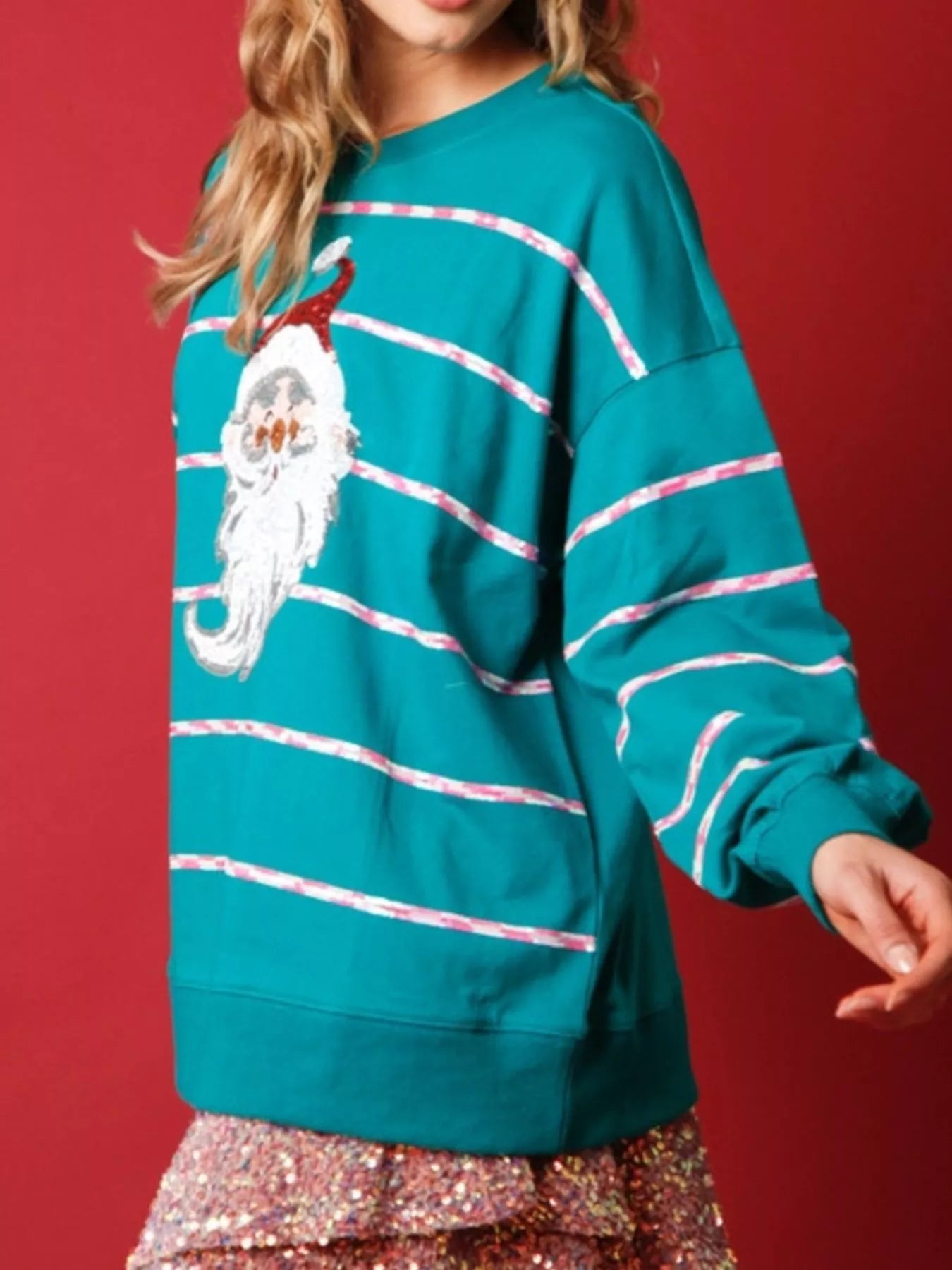 Christmas Santa Striped Long Sleeve Sweatshirt