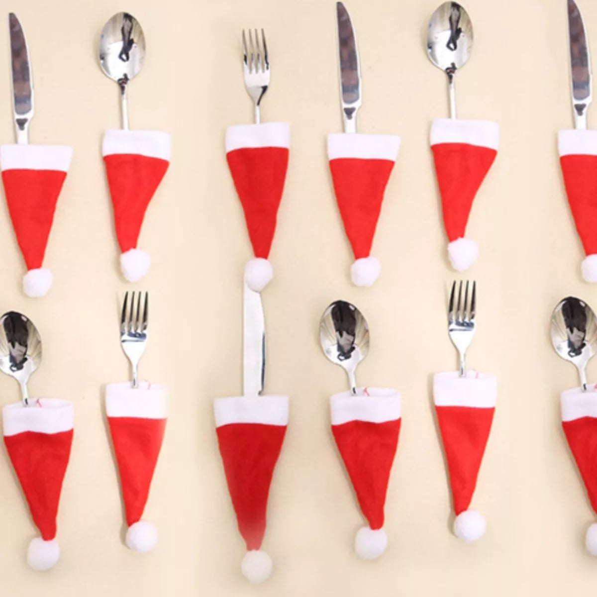 Christmas Santa Hat Cutlery Holders Decorative Table Setting