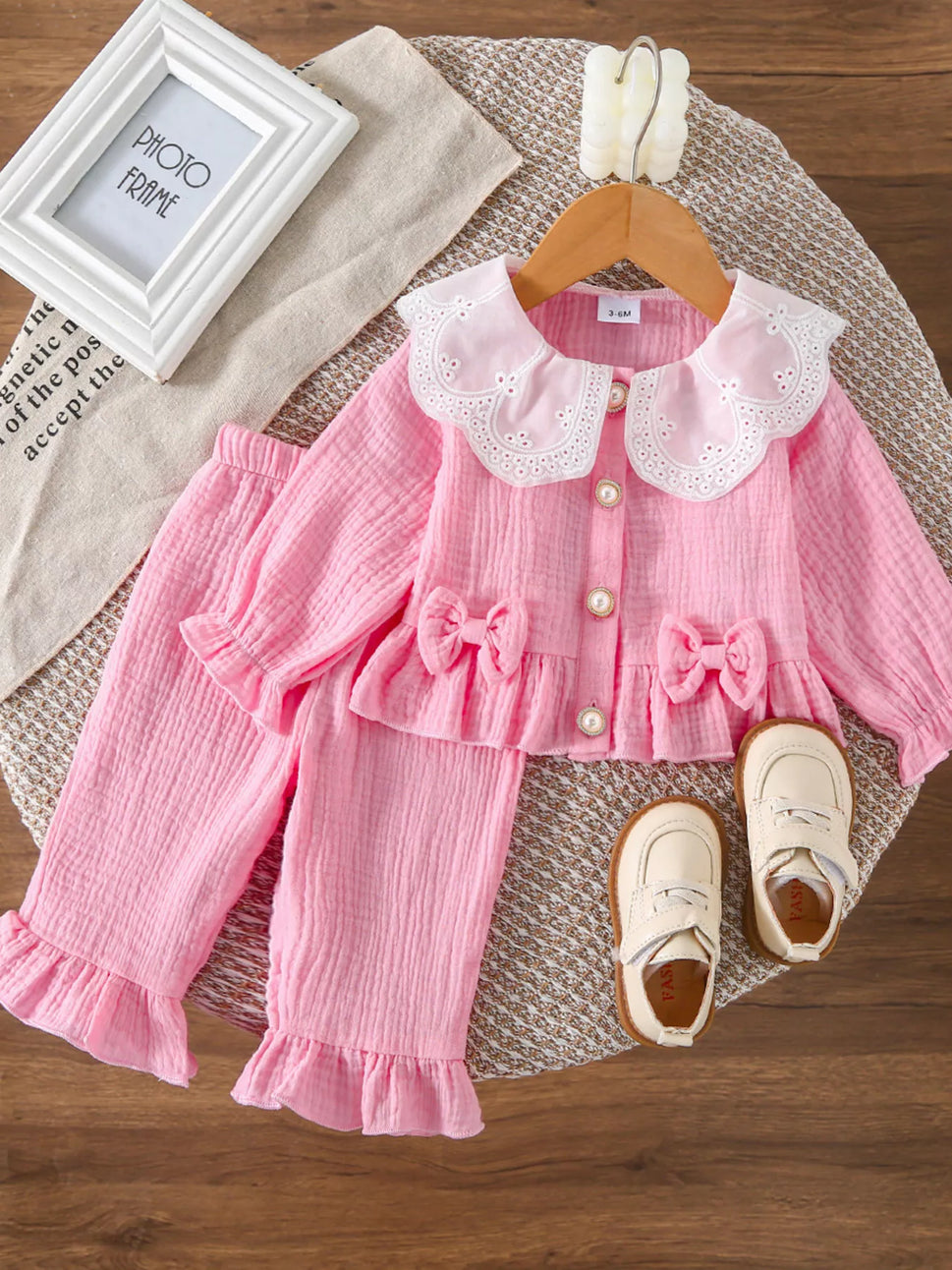 Children's Ruffle Trim Bow Decor Baby Set