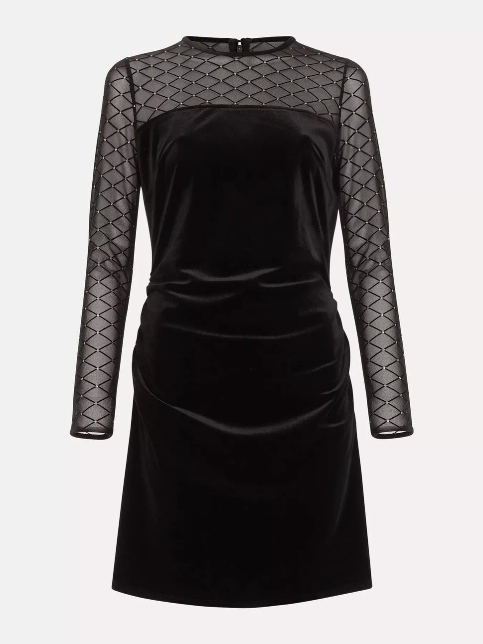 Sparkle Mesh Sleeve Velvet Christmas Party Mini Dress