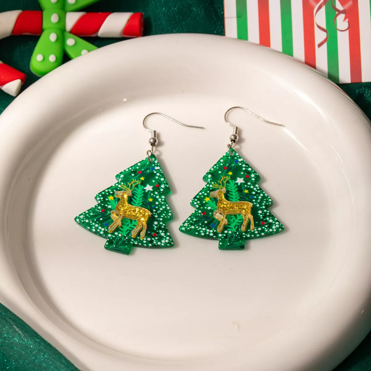 Christmas Tree Glitter Dangle Earrings