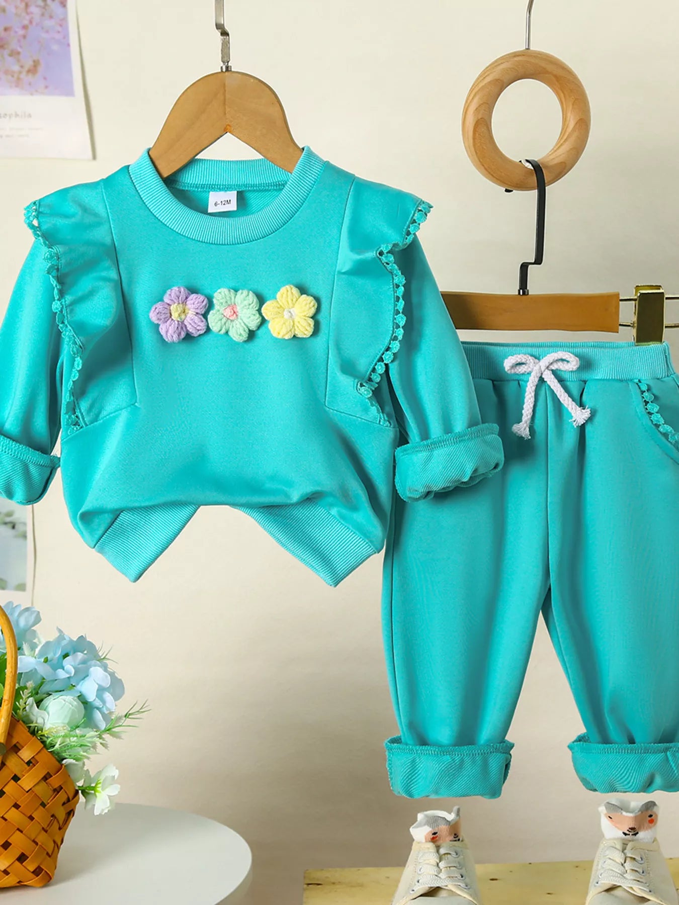 Children's Ruffle Trim Flower Top and Pants Set