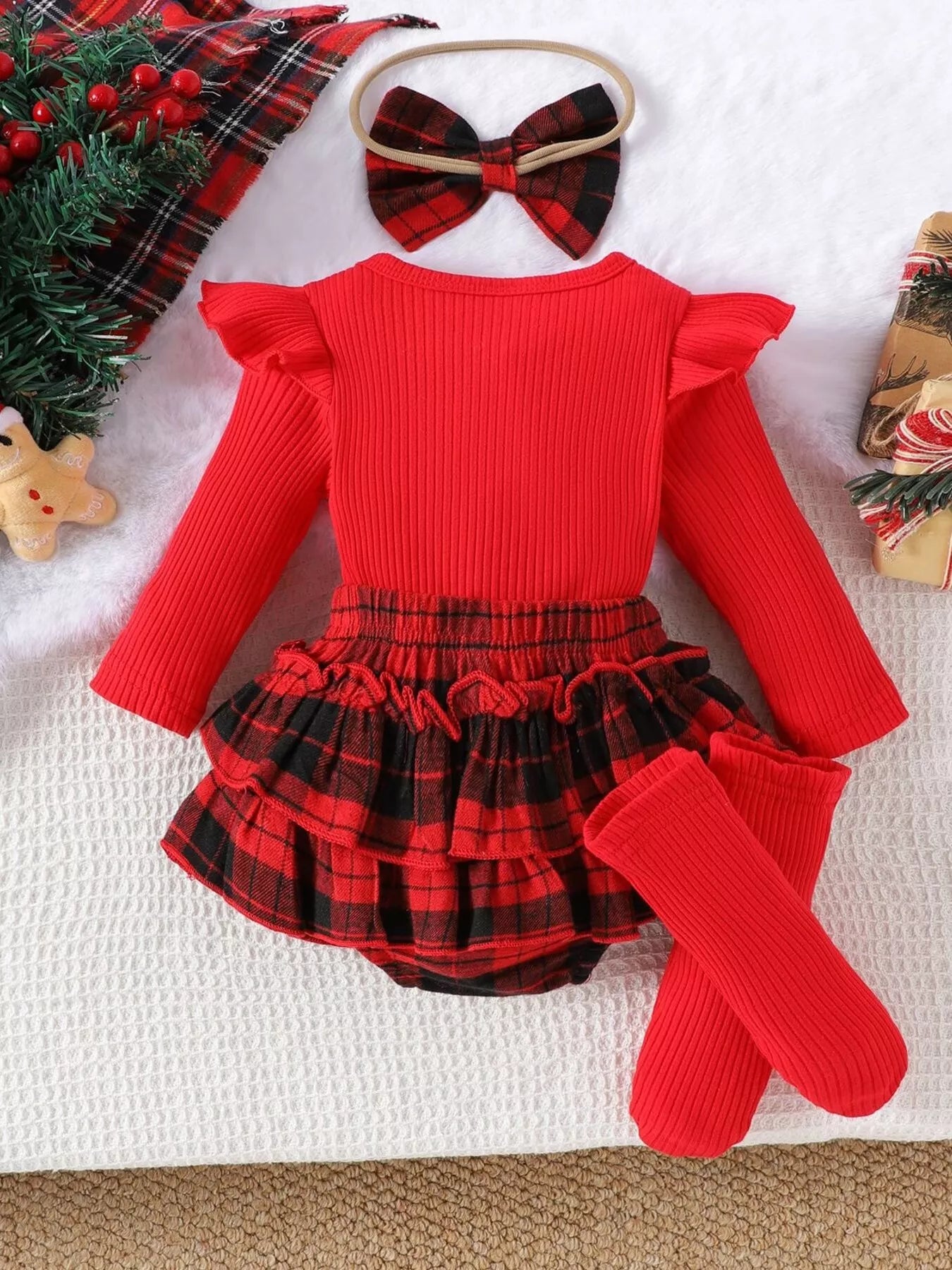 Children's Christmas Ruffle Trim 4-Piece Set