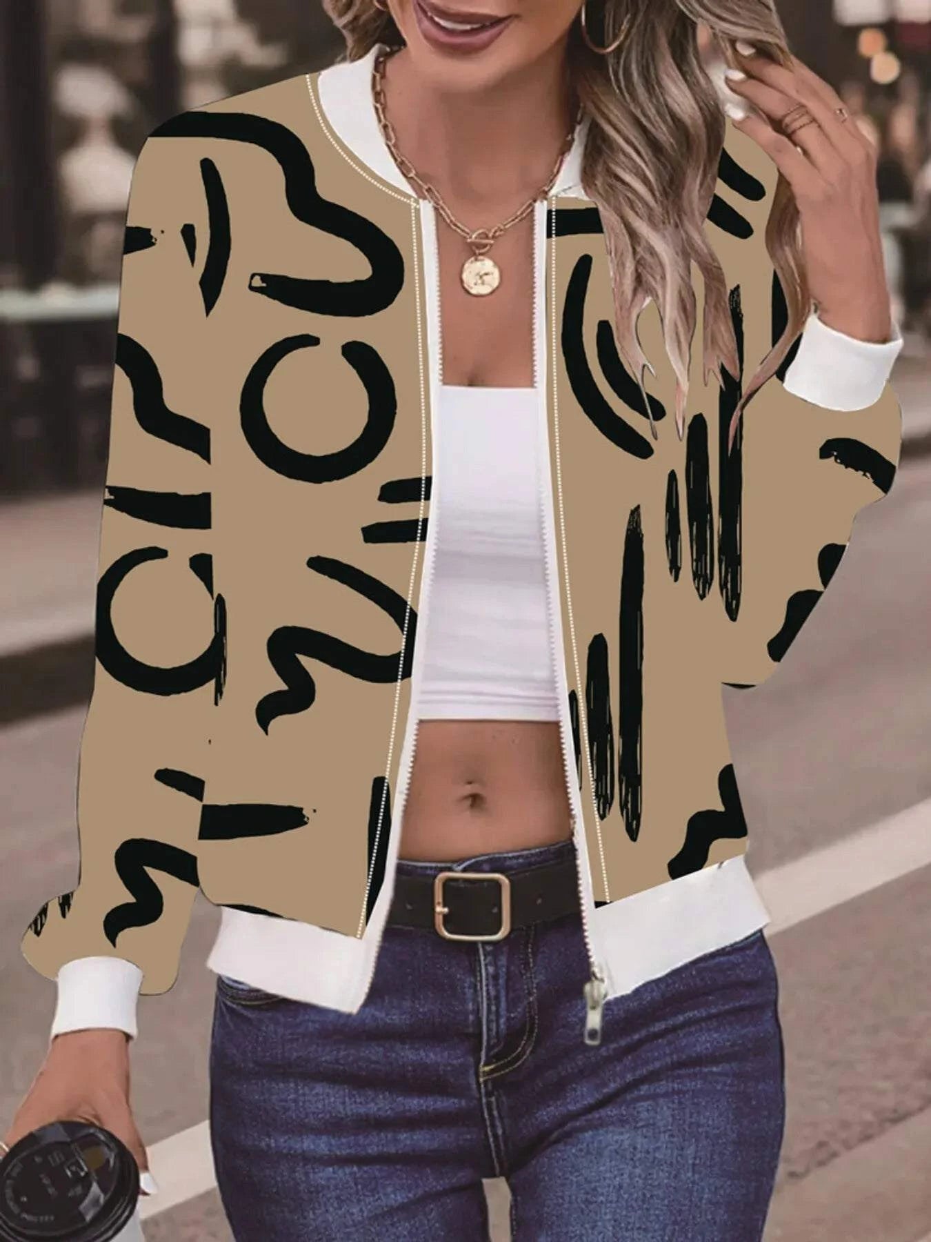 Number Print Zip Up Jacket