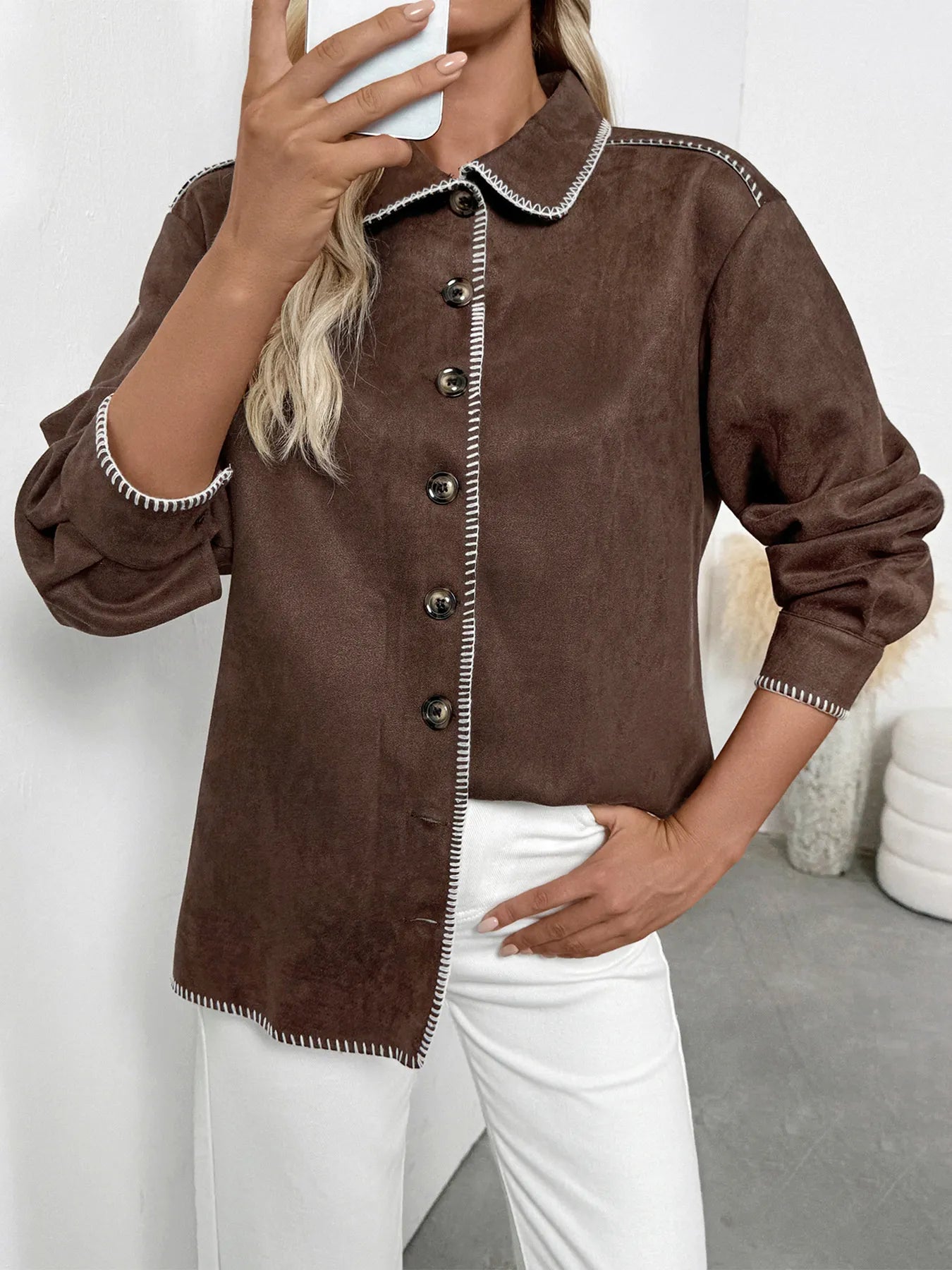 Button Up Contrast Trim Jacket