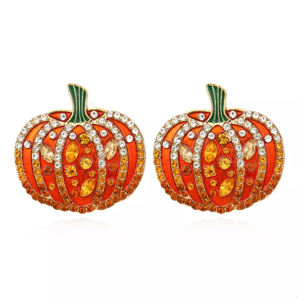 Halloween Pumpkin Rhinestone Stud Earrings