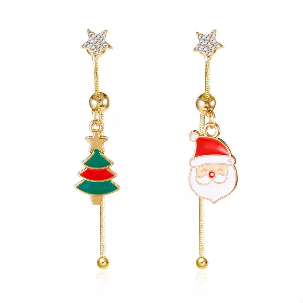 Christmas Santa Asymmetrical Drop Earrings