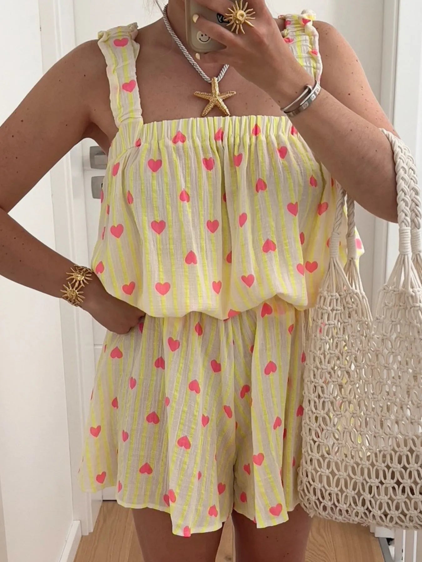 Striped Heart Cami Top and Shorts Set