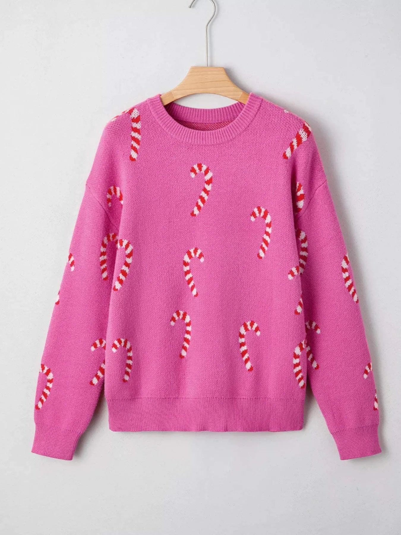 Christmas Candy Cane Holiday Drop Shoulder Sweater