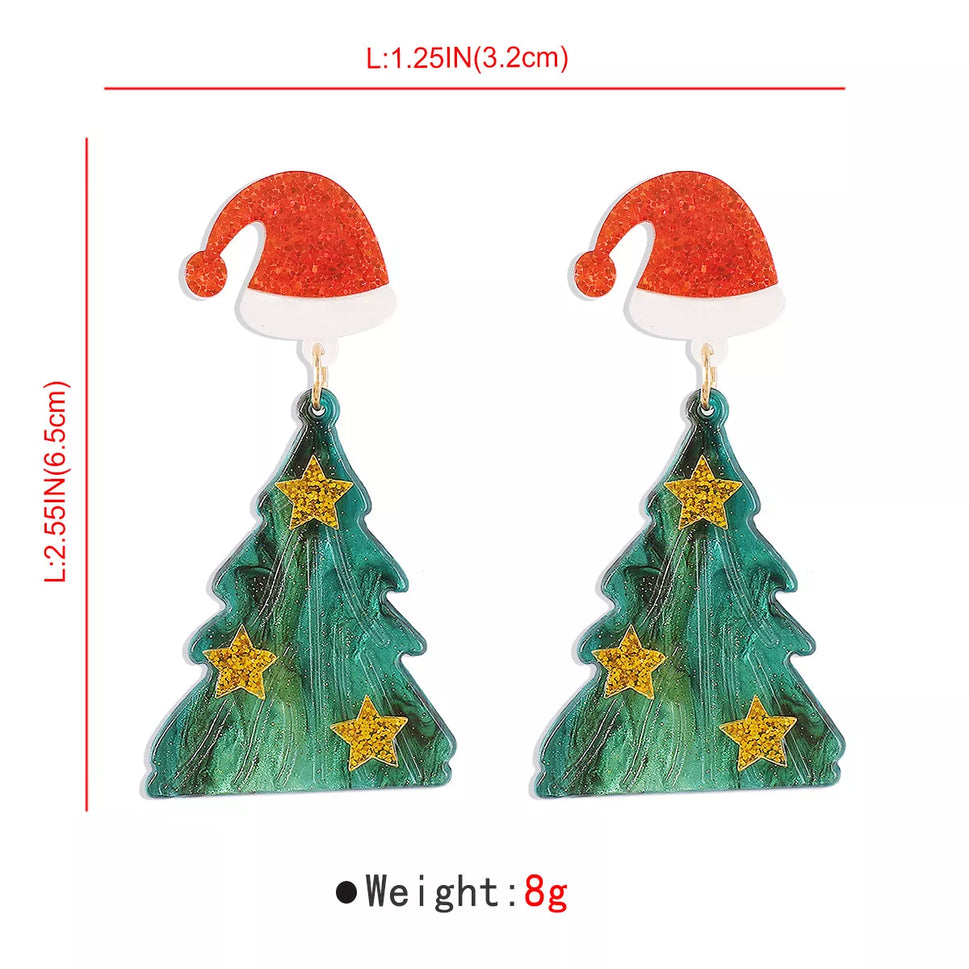 Acrylic Resin Christmas Tree Drop Earrings