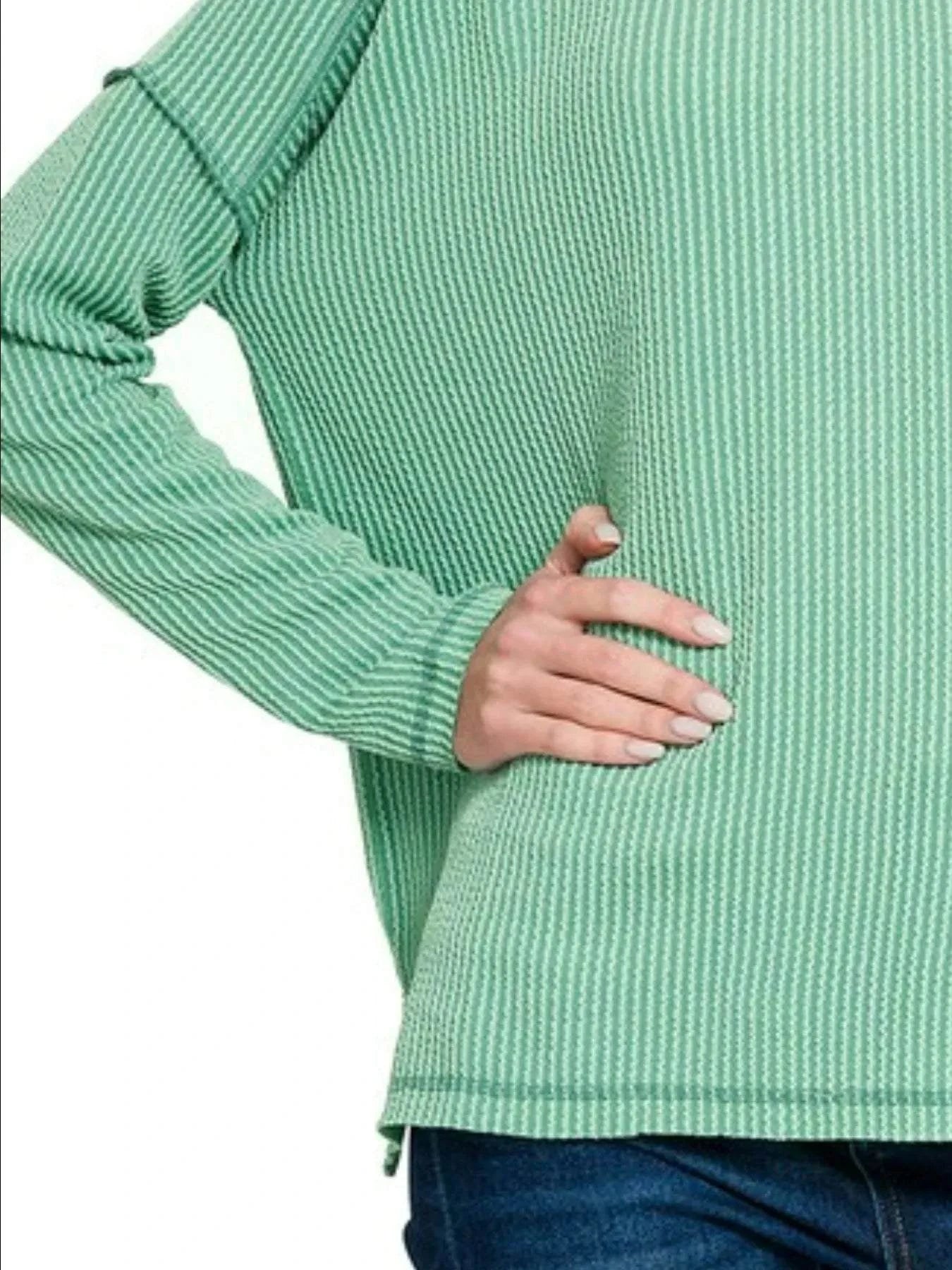 Zenana Exposed Seam Long Sleeve Corded Rib Knit Top