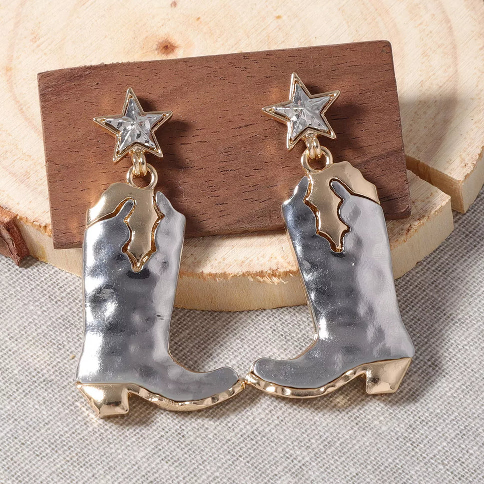 Western Cowboy Boot Star Dangle Earrings