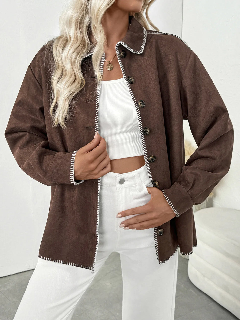 Button Up Contrast Trim Jacket